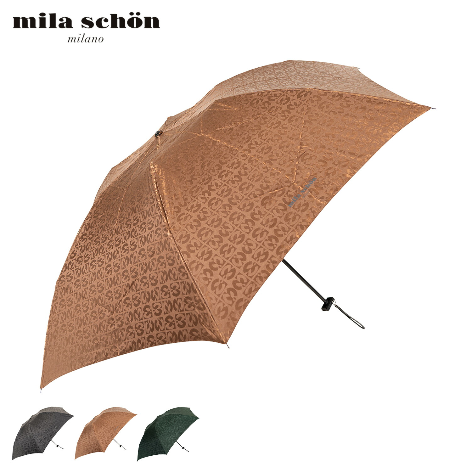 mila schon ミラショーン 傘 折り畳み 雨傘 メンズ 60cm 軽量 ジャガード FOLDING UMBRELLA ブラック ブラウン ダーク グリーン 黒 0044-05