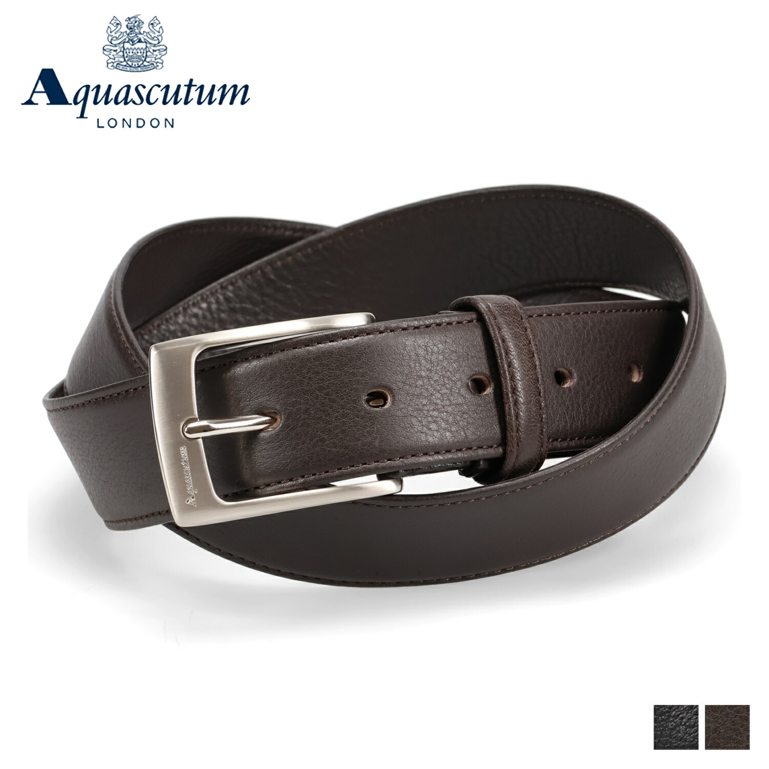 【最大1000円OFFクーポン発行中】 AQUASCUTUM アクアスキュータム ベルト レザーベルト メンズ 本革 日本製 LEATHER BELT ブラック ダーク ブラウン 黒 AQ-4100223｜シュガーオンラインショップ