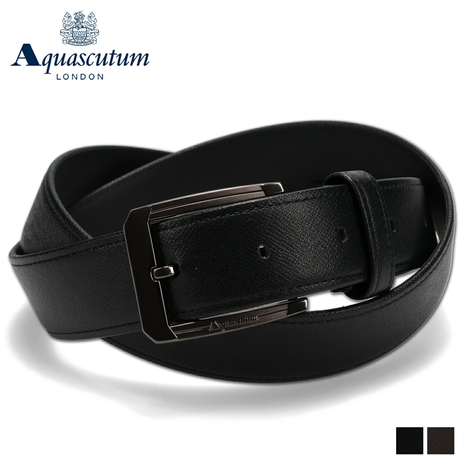 AQUASCUTUM アクアスキュータム ベルト レザーベルト メンズ 本革 日本製 LEATHER BELT ブラック ダーク ブラウン 黒 AQ-410025
