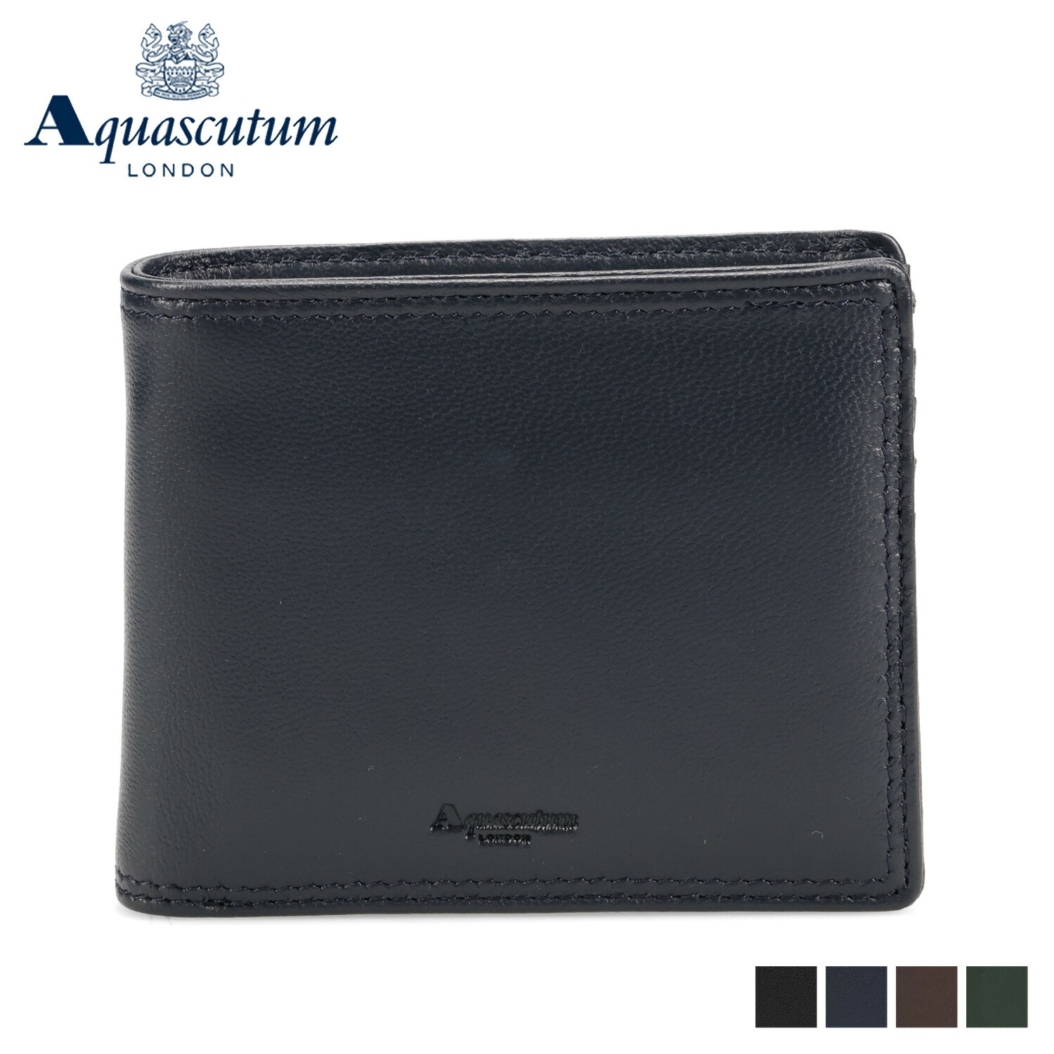 AQUASCUTUM アクアスキュータム 財布 二つ折り サットン メンズ 本革 小銭入れあり SUTTON ブラック ネイビー ダーク ブラウン グリーン 黒 AQ-WS001