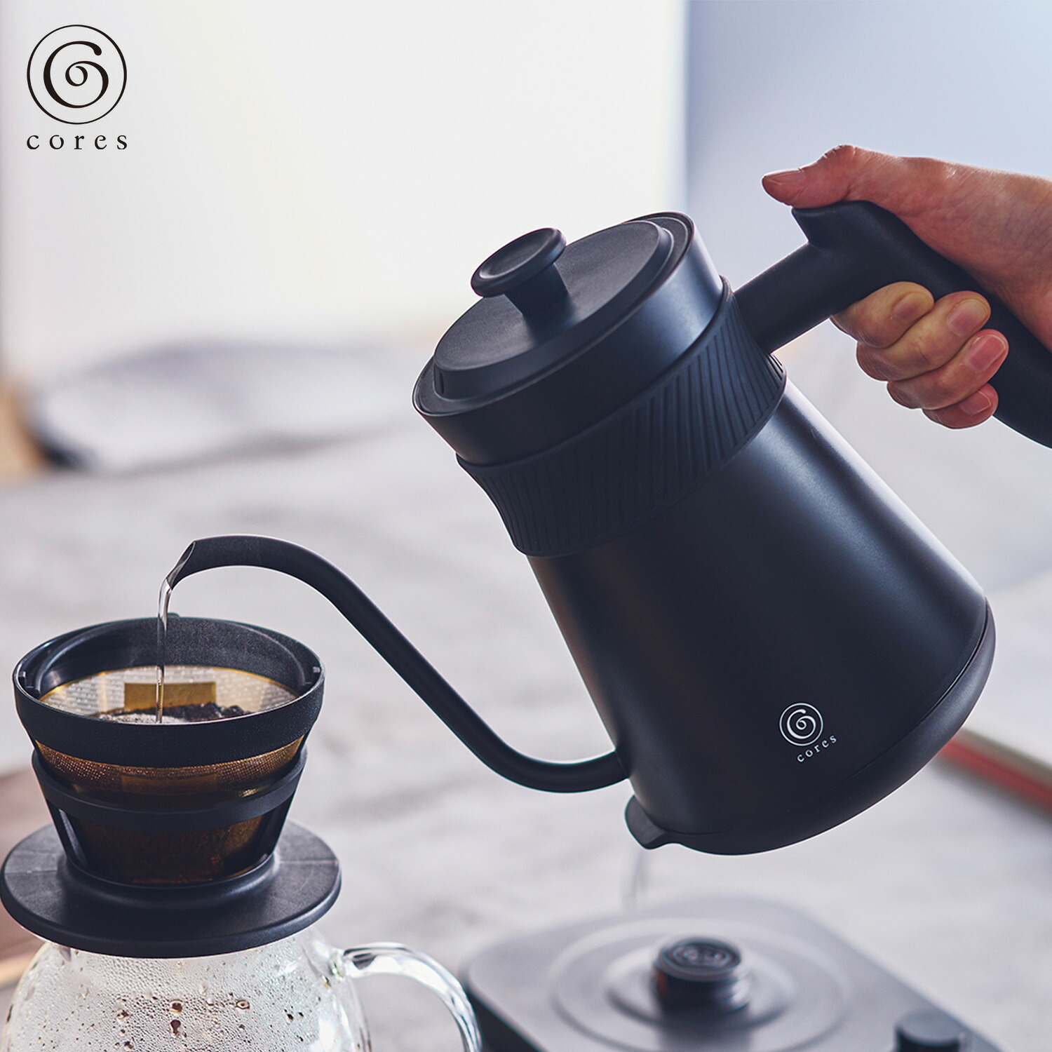 コレス cores コーヒー ドリップポット ケトル 電気 湯沸かし器 0.8L 温度調節可能 IH FREETIME KETTLE C380