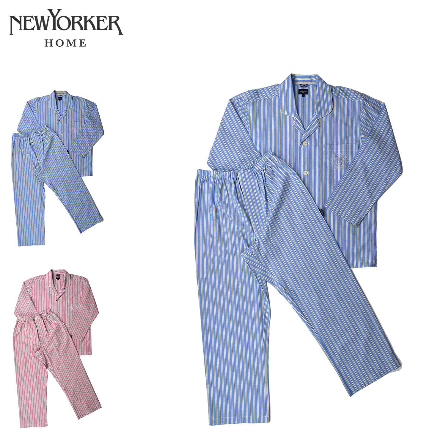 NEWYORKER HOME ニューヨーカーホーム ルームウェア 部屋着 パジャマ セットアップ ナイトウェア メンズ 前開き 上着 ブルー ピンク 0673-80 9,075円