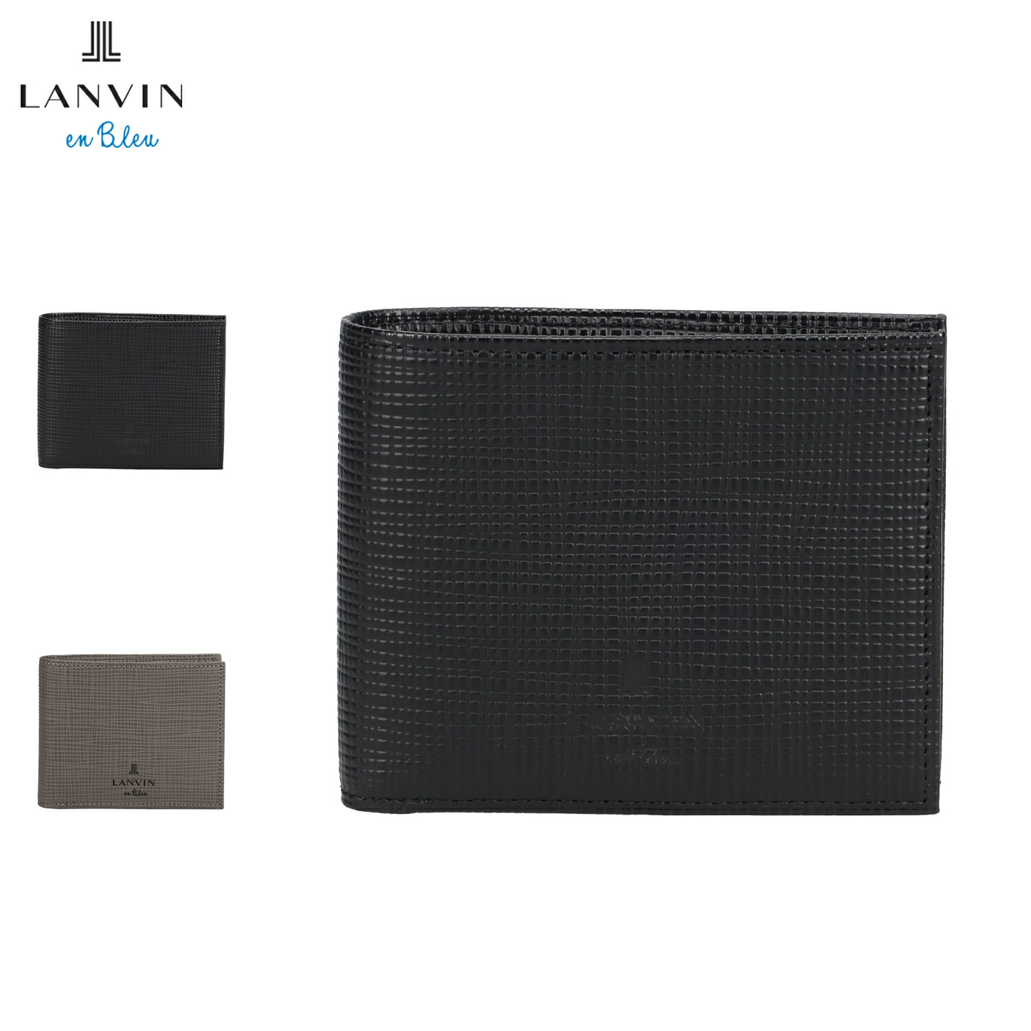 LANVIN en Bleu ランバンオンブルー 財布 二つ折り メンズ 本革 ゼブダ ブラック グレー 黒 529614