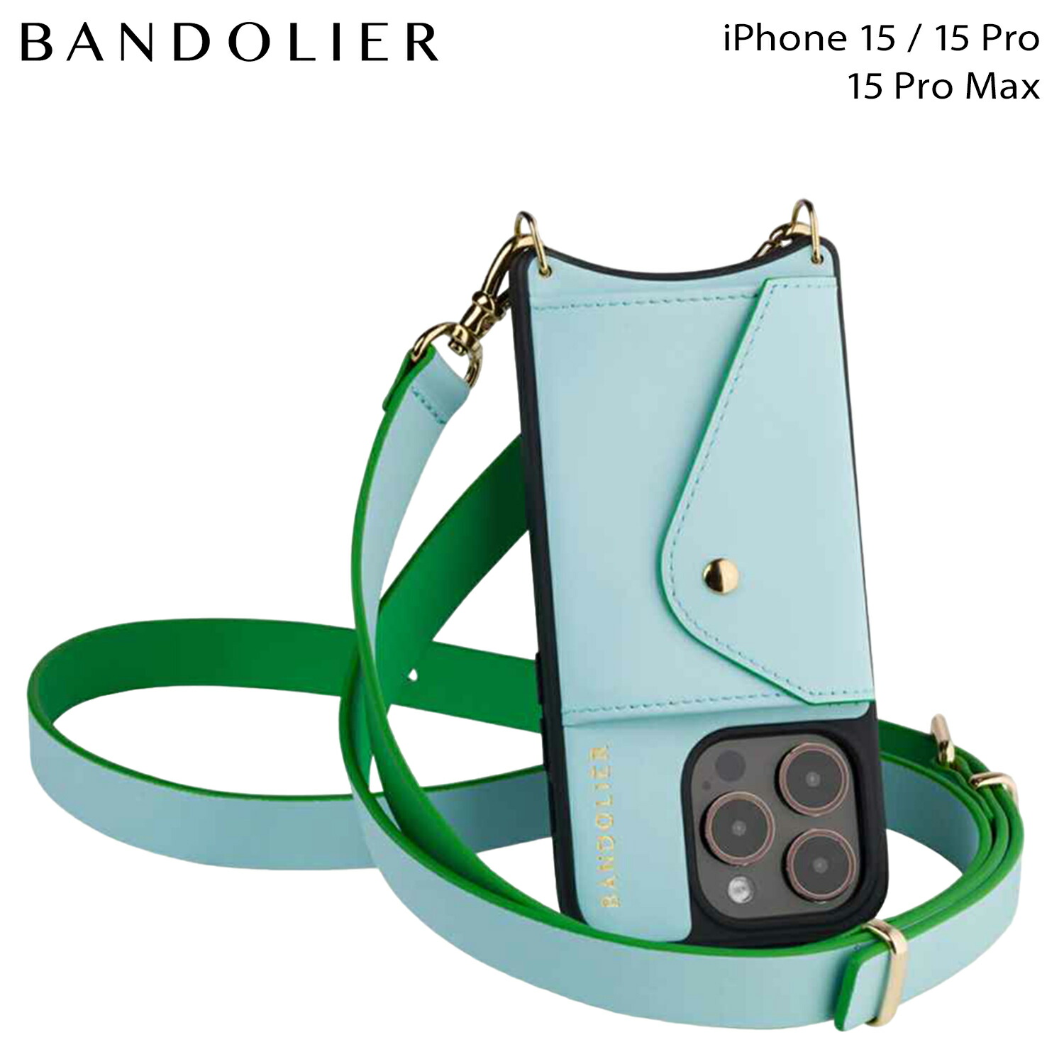 バンドリヤー BANDOLIER iPhone15 15Pro iPhone 15 Pro Max スマホケース スマホショルダー 携帯 アイフォン ハレ サイドスロット ライトブルー メンズ レディース 14HAL 母の日