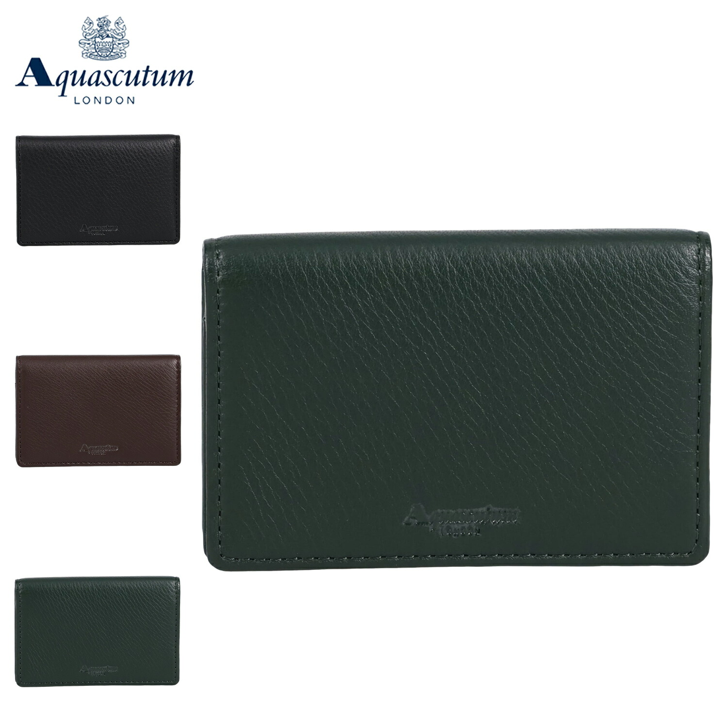 AQUASCUTUM アクアスキュータム カードケース 名刺入れ ID 定期入れ メンズ 本革 オールダム ブラック ブラウン グリーン 黒 AQW-3065119
