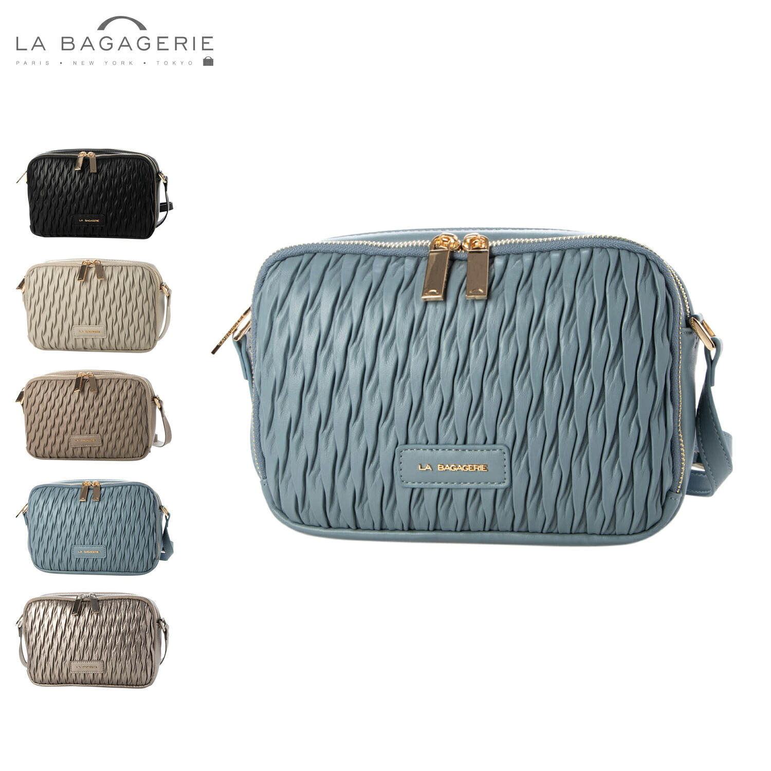 LA BAGAGERIE ラ バガジェリー バッグ ショルダーバッグ レディース A5 軽量 斜めがけ ファスナー付き ブラック ホワイト ベージュ ブルー シルバー 黒 白 B0060-01 母の日