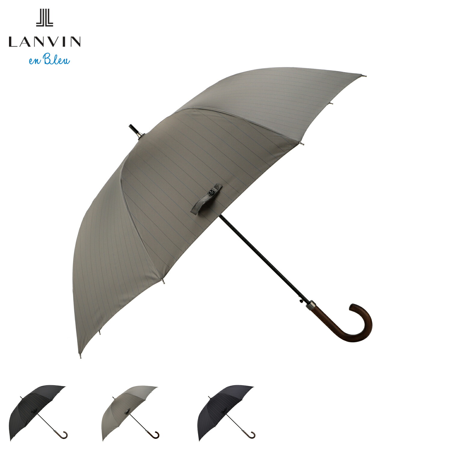 LANVIN en Bleu ランバンオンブルー 長傘 雨傘 メンズ レディース 65cm ワンタッチ開閉 耐風 軽量 ストライプ ストライプ ブラック グレー ブルー 黒 母の日