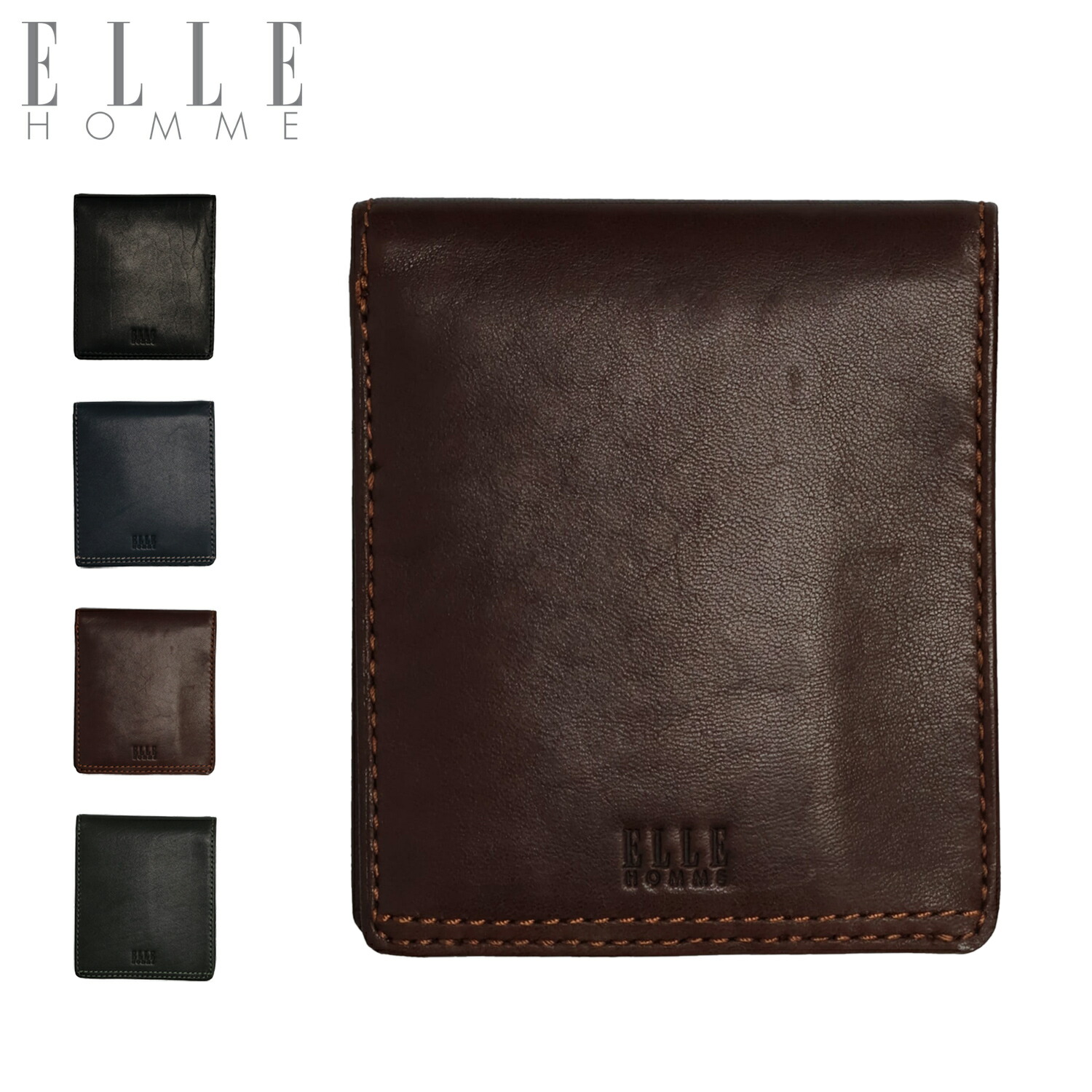 エルオム ELLE HOMME 財布 二つ折り メンズ 本革 コンパクト シープ ブラック ネイビー ブラウン グリーン 黒 11000