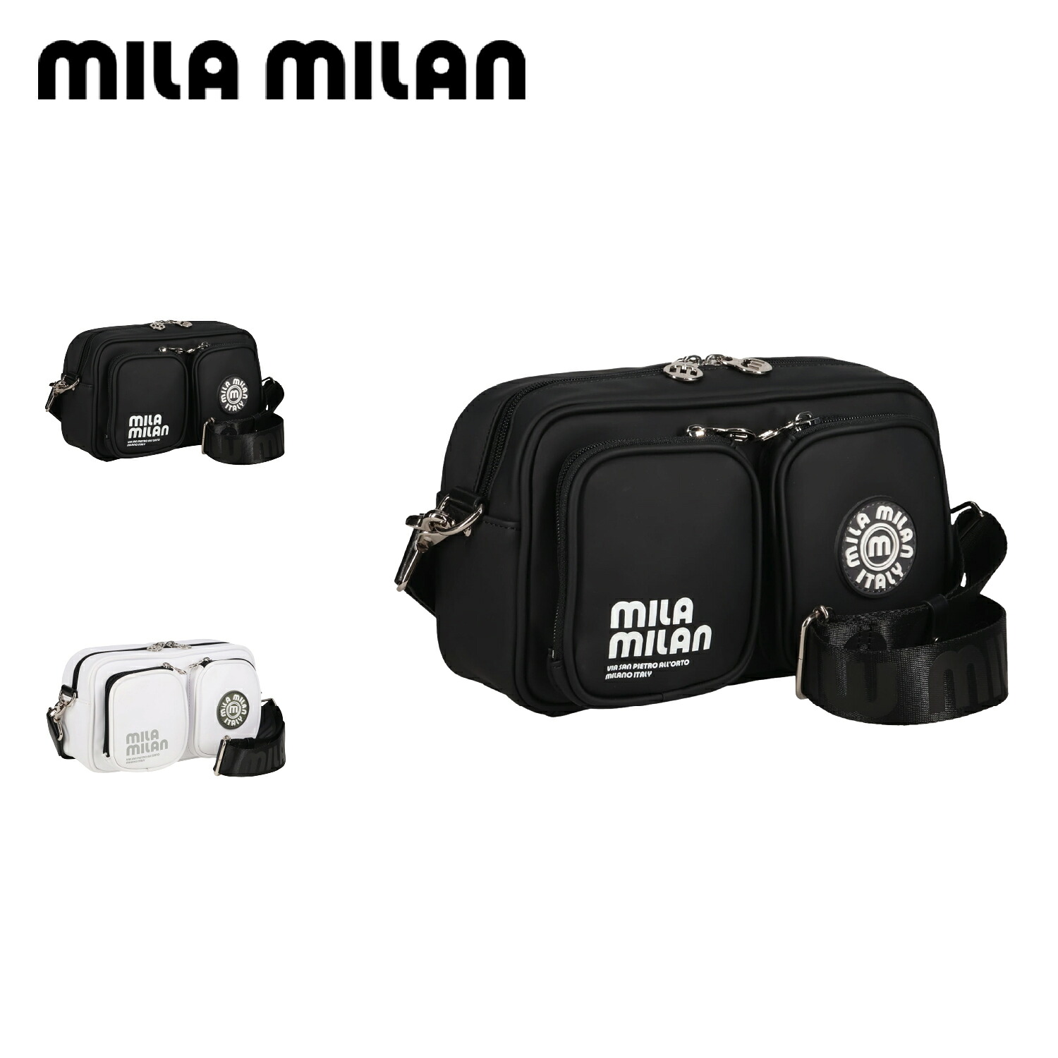 ミラ・ミラン mila milan バッグ ショルダーバッグ ミニ メンズ レディース 斜めがけ 軽量 VESPA MINI SHOULDER BAG ブラック ホワイト 黒 白 245112