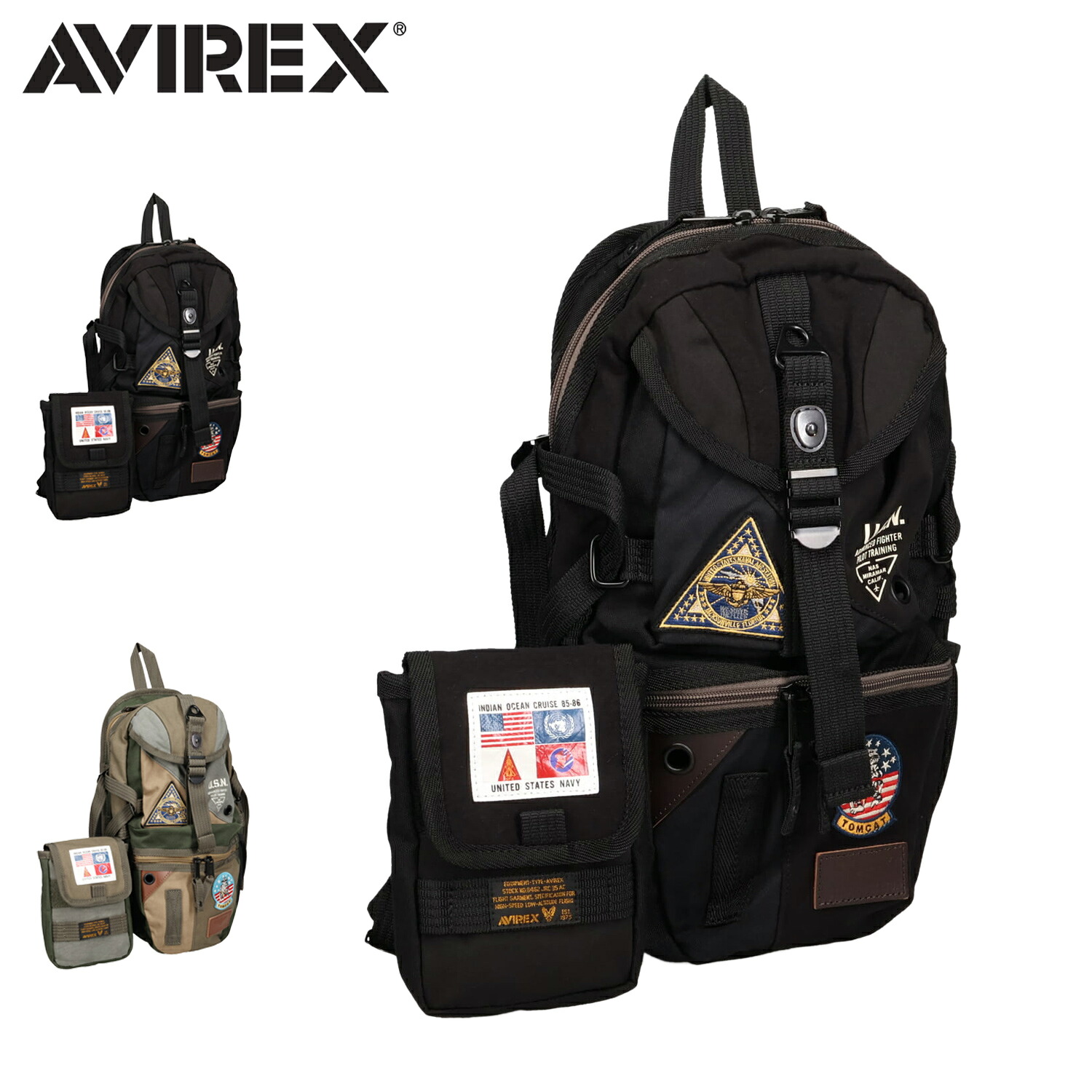 【最大1000円OFFクーポン発行中】 アヴィレックス AVIREX バッグ ボディバッグ ワンショルダーバッグ トップガン 3 メンズ レディース 斜めがけ 大きめ 大容量 撥水 TOP GUN 3 ブラック カーキ 黒 AVX305N｜シュガーオンラインショップ