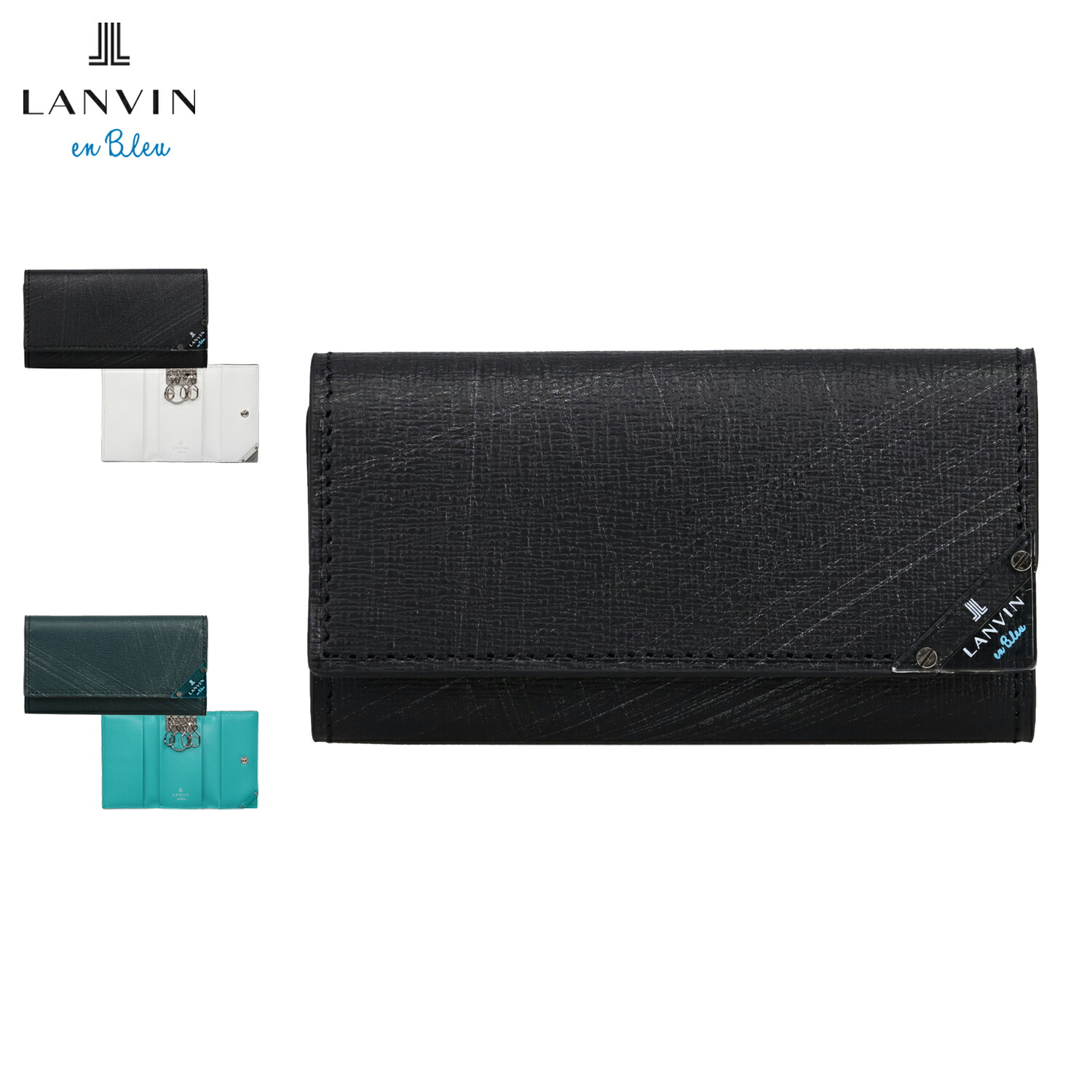 LANVIN en Bleu ランバンオンブルー キーケース キーホルダー アクアメンズ レディース 革 4連 ブラック グリーン 黒 513621 母の日