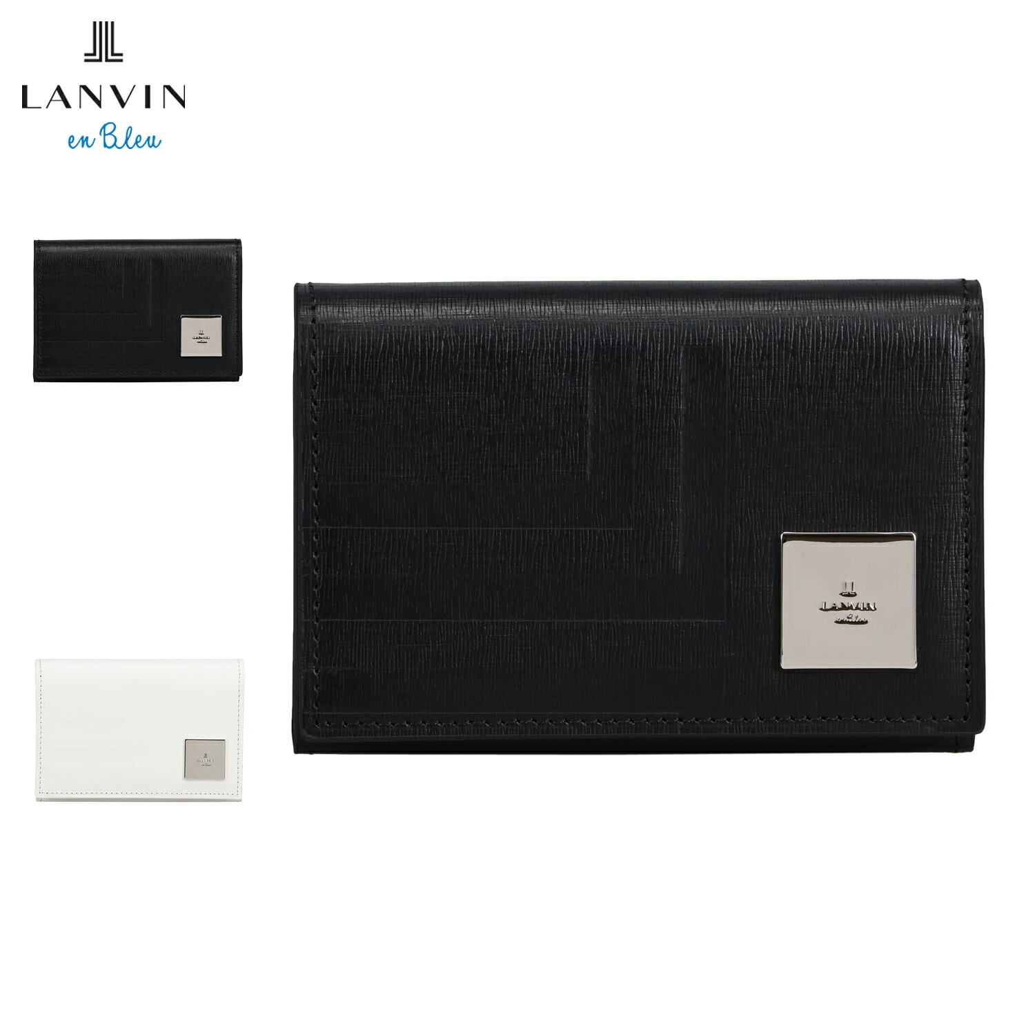 LANVIN en Bleu ランバンオンブルー 名刺入れ カードケース ID 定期入れ アク メンズ レディース 本革 薄型 ブラック ホワイト 黒 白 521621 母の日