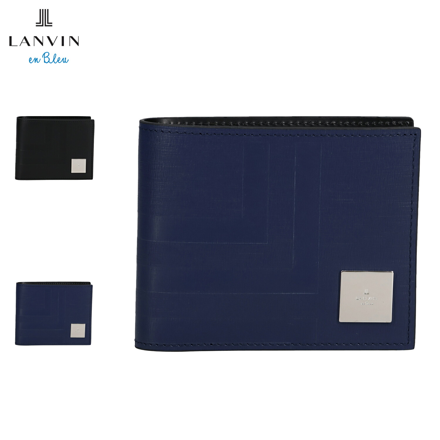 LANVIN en Bleu ランバンオンブルー 財布 二つ折り アクア メンズ レディース 小銭入れ 薄い 札 本革 ブラック ネイビー 黒 521624