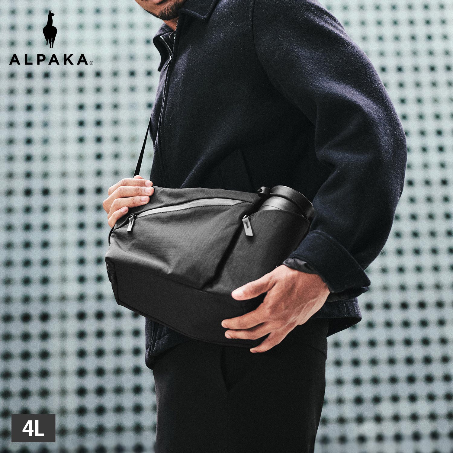 アルパカ ALPAKA バッグ ショルダーバッグ スリングバッグ メンズ レディース 4L 斜めがけ 撥水 軽量 耐久 FLOW SATCHEL ブラック 黒 4185 母の日