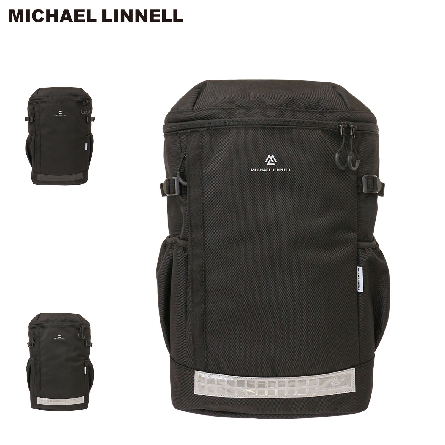 【最大1000円OFFクーポン発行中】 MICHAEL LINNELL マイケルリンネル リュック バッグ バックパック メンズ レディース 32L 大容量 軽量 通勤 通学 ボックス型 ブラック シルバー 黒 ML-020RE|シュガーオンラインショップ
