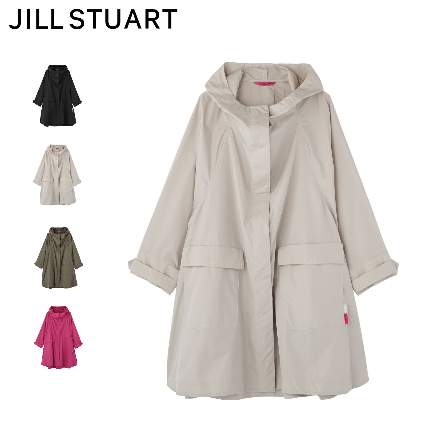 【最大1000円OFFクーポン発行中】 JILL STUART ジル スチュアート レインコート レインウェア レインポンチョ レディース 撥水 防水 収納袋付き ブラック ベージュ カーキ フューシャ 1JI 41001｜シュガーオンラインショップ