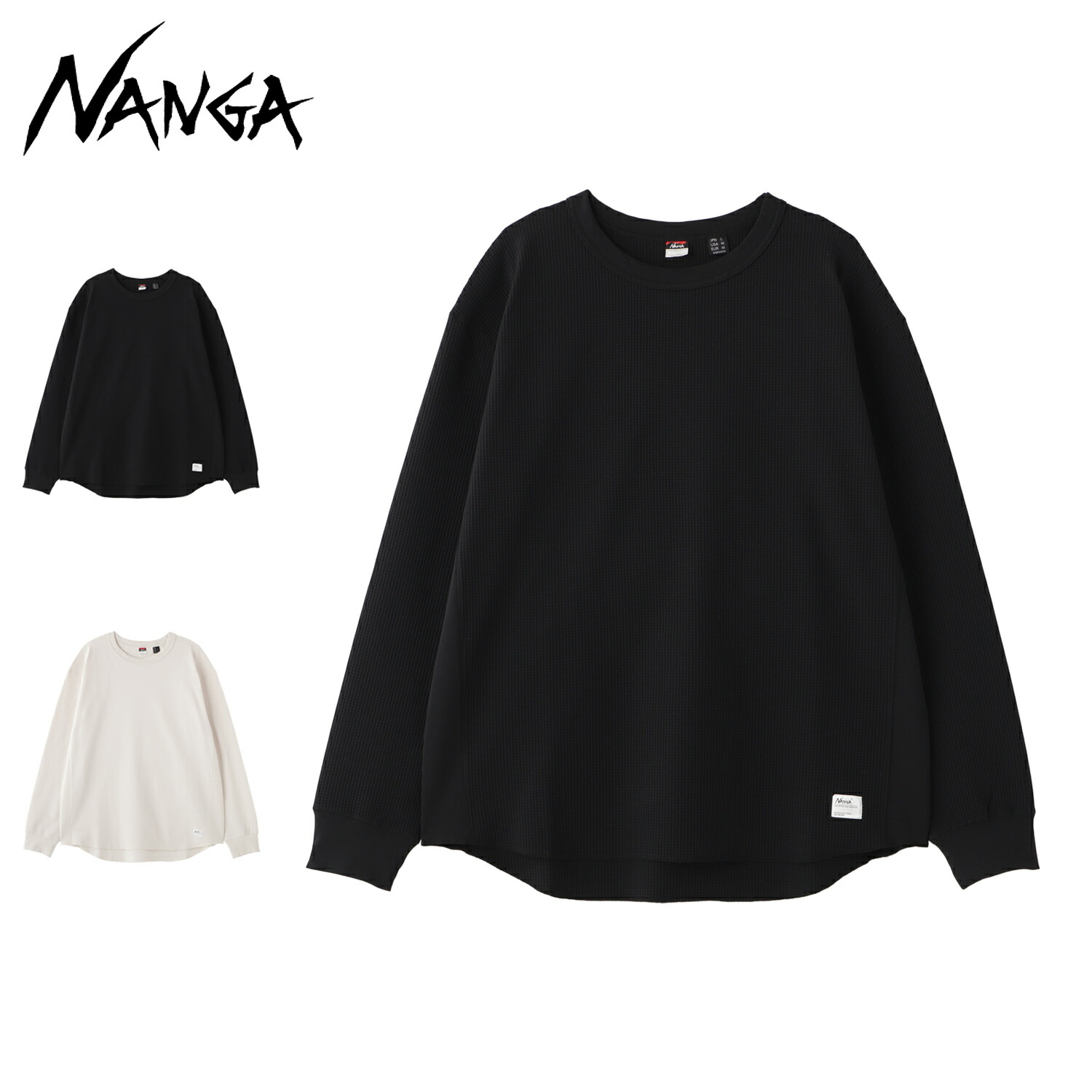 ナンガ NANGA Tシャツ 長袖 ロンT カットソー エアフレックス ワッフル メンズ 無地 クルーネック AIRFLEX WAFFLE L/S TEE ブラック ホワイト 黒 白 N2600-1M052A 7,029円