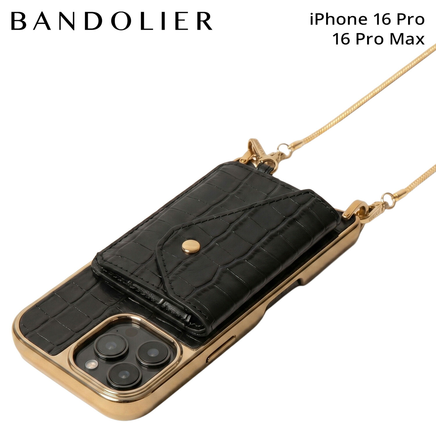 【最大1000円OFFクーポン発行中】 バンドリヤー BANDOLIER スマホショルダー iPhone 16pro 16proMax スマホケース アイフォン レミ ジア チェーン ゴールド メンズ レディース REMI GIA CHAIN GOLD ブラック 黒 12GIA1500|シュガーオンラインショップ
