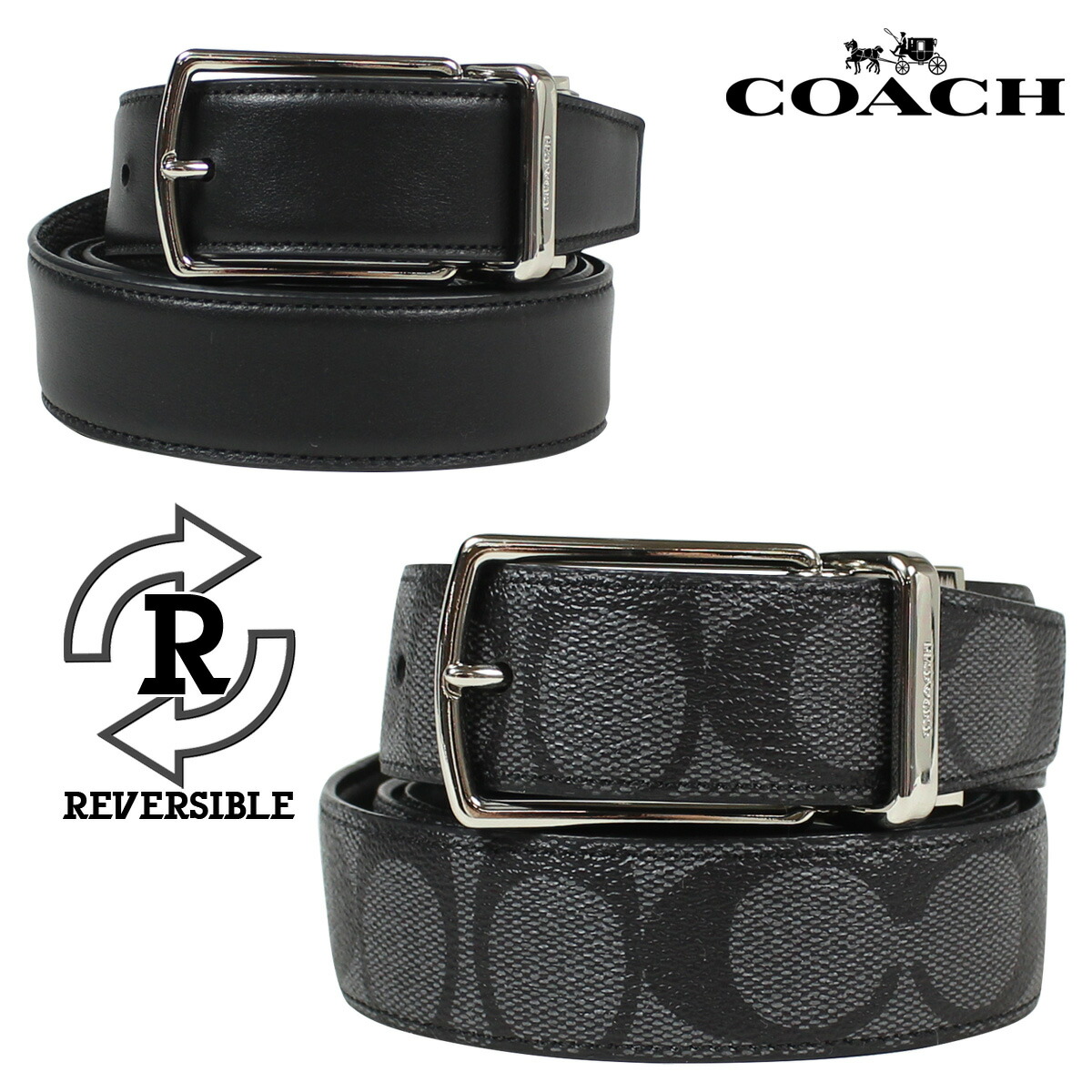 手数料安い Coach コーチ ベルト メンズ 本革 レザー リバーシブル ビジネス F645 チャコール ブラック 超激安 Www Nripost Com