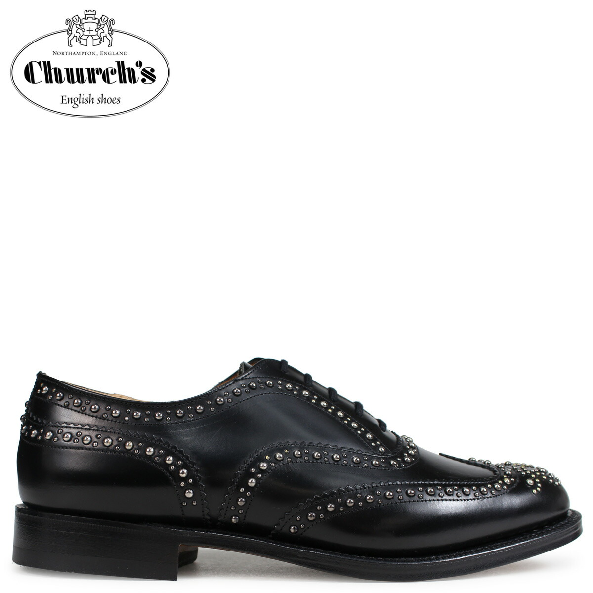 Churchs チャーチ 靴 バーウッド 2s ウイングチップ シューズ メンズ Burwood Polished Binder Eeb012 スタッズ ブラック 黒 セール