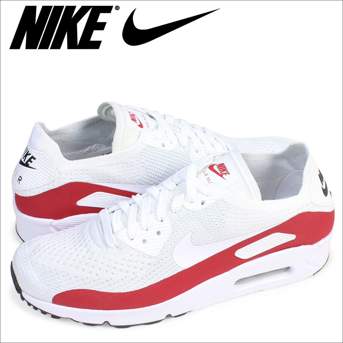 air max 90 flyknit white red