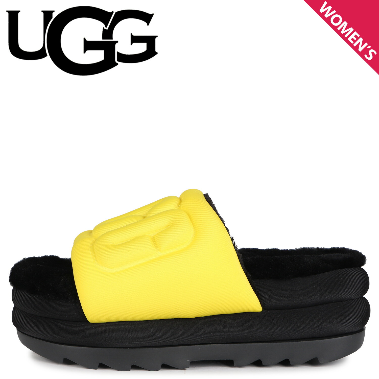 シャワーサンダル 最大1000円クーポン アグ Ugg サンダル スライドサンダル マキシ グラフィック スライド レディース 厚底 Maxi Graphic Slide イエロー シュガーオンラインショップ