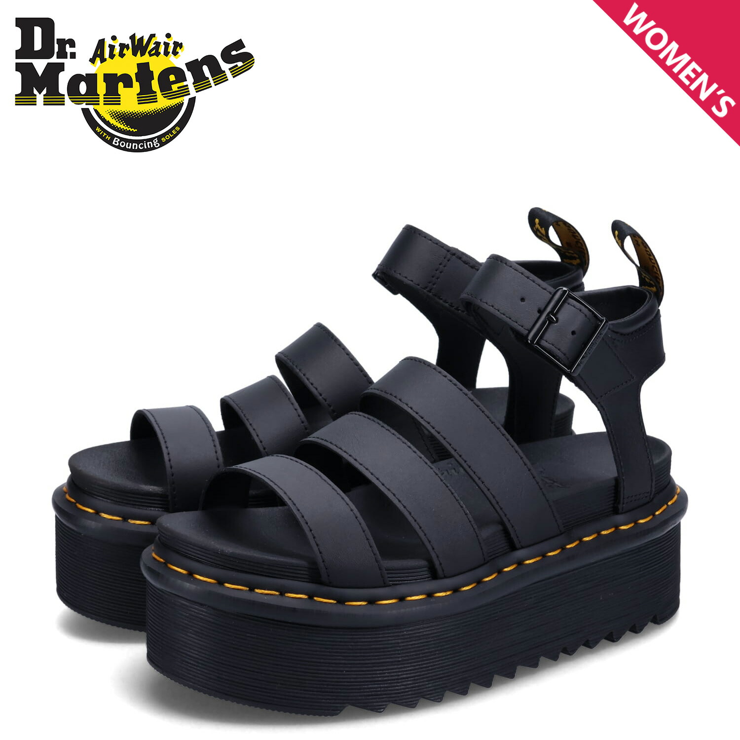 Dr.Martins ドクターマーチン黒 厚底レザーシューズ ストラップ付き Dr.Martens VOSS STUD BLACK ドクターマーチン ボス スタッヅ