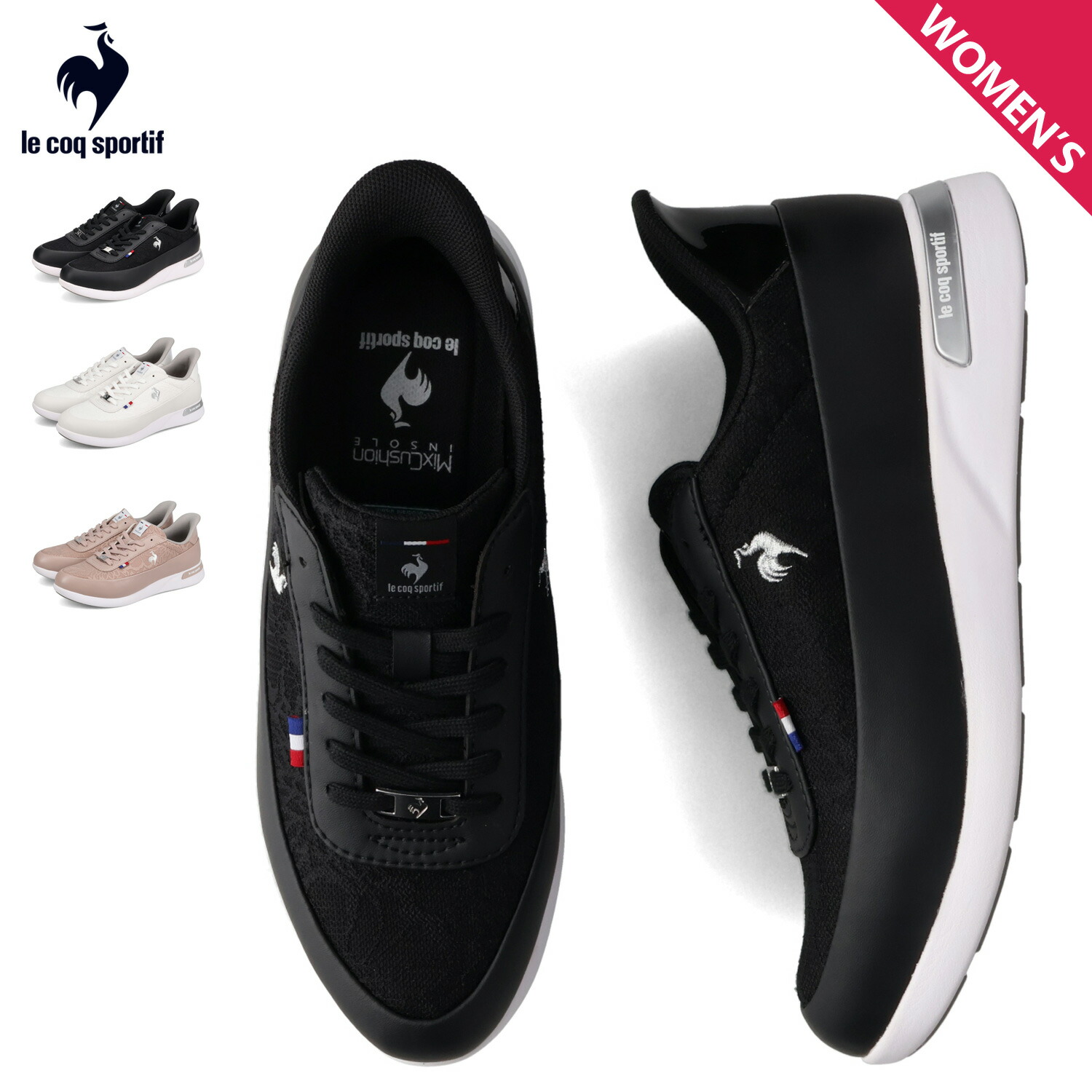 le coq sportif ルコック スポルティフ スニーカー LCS セーヴル II ワイド SI レディース LCS SEVRES II WIDE SI ブラック ホワイト ピンク 黒 白 LU5FSN73LZ 母の日