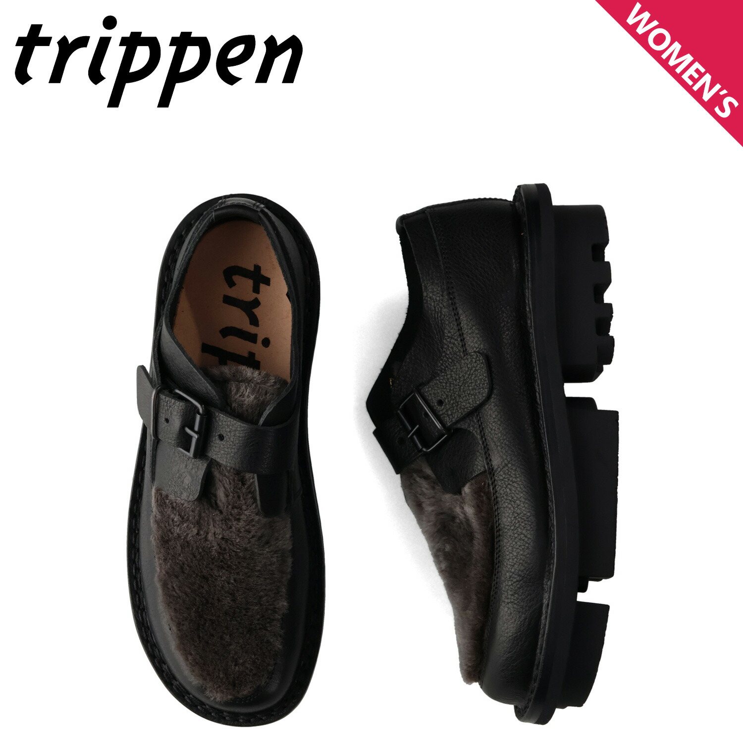 【最大1000円OFFクーポン発行中】 トリッペン trippen モンクストラップシューズ レザー ファー トランスフォーム レディース 本革 TRANSFORM-WM52T ブラック 黒 601-4740|シュガーオンラインショップ