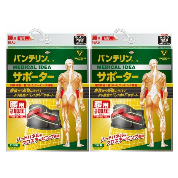 【2セット】 バンテリン コーワ サポーター 腰用 しっかり加圧タイプ ブラック ゆったり大きめ LLサイズ 1枚入り テーピング サポーター 痛み 腰 ぎっくり腰 伸縮性 立ち仕事 興和 95cm～115cm