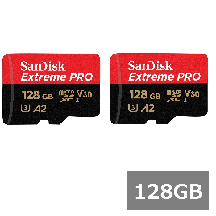 【マラソン中 P5倍】 【2セット】 サンディスク マイクロSD MicroSDXC SDSQXCD-128G-GN6MA Extreme PRO 128GB SDアダプタ付 Sandisk マイクロSDXCカード Class10 UHS-I カメラ スマホ 並行輸入品