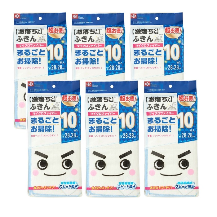 【6セット】 激落ちふきん お徳用 10枚入 S-415 激落ちくん 5色セット マイクロファイバー 吸水力 食器 テーブル シンク周り キッチン 水だけ 掃除 レック LEC