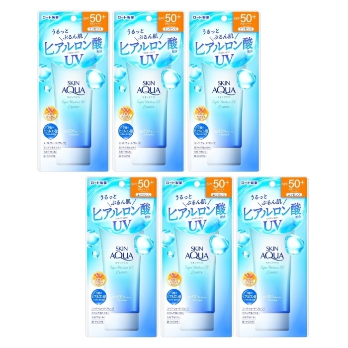 【6セット】スキンアクア スーパーモイスチャーエッセンス 80g ロート製薬 SKIN AQUA ウォータープルーフ 日焼け止め 汗 水 紫外線 化粧下地 顔 からだ ヒアルロン酸 セット まとめ買い 買い置き