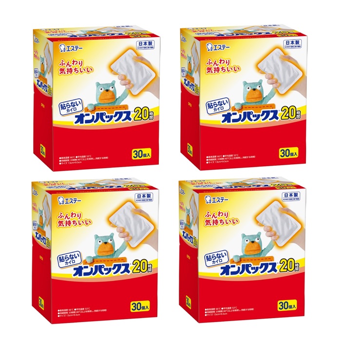 【マラソン中 P5倍】 【4セット】 貼らないオンパックス 30個入 使い捨てカイロ 貼らないタイプ 防寒対策 寒さ対策 冬 大容量 箱 まとめ買い 日本製 エステー