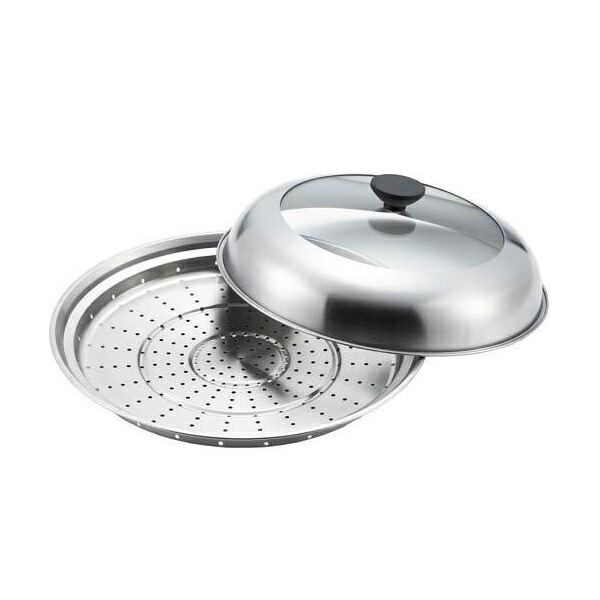 ヨシカワ 見える お鍋用蒸し器 28～30cm用 YJ3278 蒸し器 蒸し調理器 中が見える セイロ ガラス蓋 鍋用蒸し器