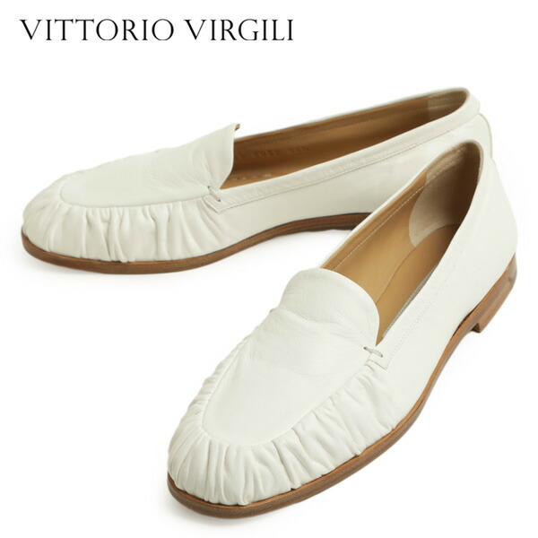 VITTORIO VIRGILI ヴィットリオ ヴィルジリ VD605706 ホワイト WHITE ギャザー ナッパレザー スリッポン フラットシューズ マッケイ製法 レディース 革靴 イタリア製 正規品|菅原靴店 (Sugawara Ltd)
