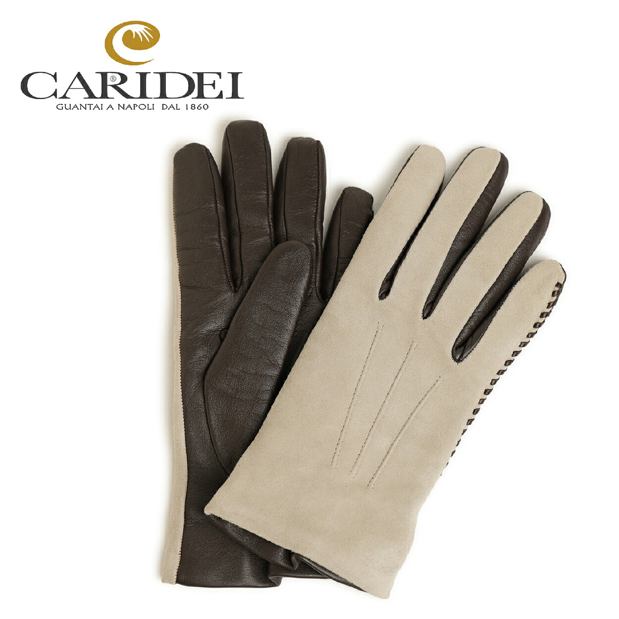 CARIDEI カリディ レディース レザー グローブ ハンドステッチ スエード ラムレザー カシミヤ 24-23 SABBIA ベージュ ダークブラウン