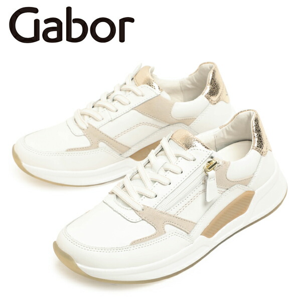 gabor ガボール レディース シューズ スニーカー ローカット 厚底 レザー ラウンドトゥ サイドジップ レースアップ 66958 WH/C ホワイト