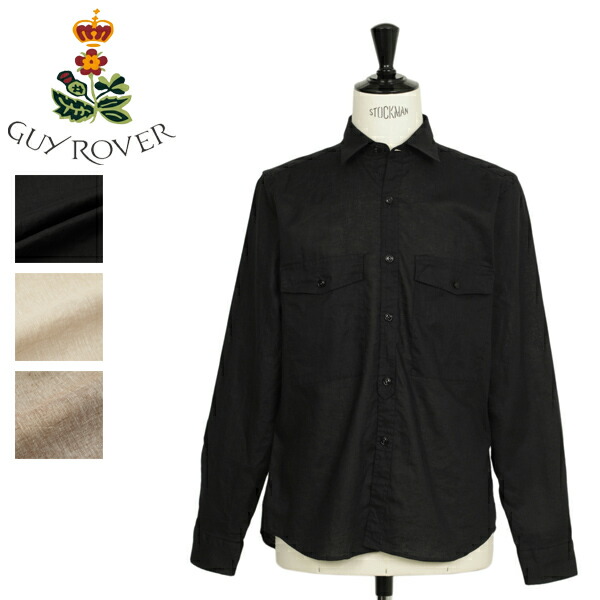 ギローバー GUY ROVER メンズ シャツ レギュラーカラー リネン コットン ウォッシュド 3850GR316L 07 ブラック 11 ベージュ 12 ブラウン
