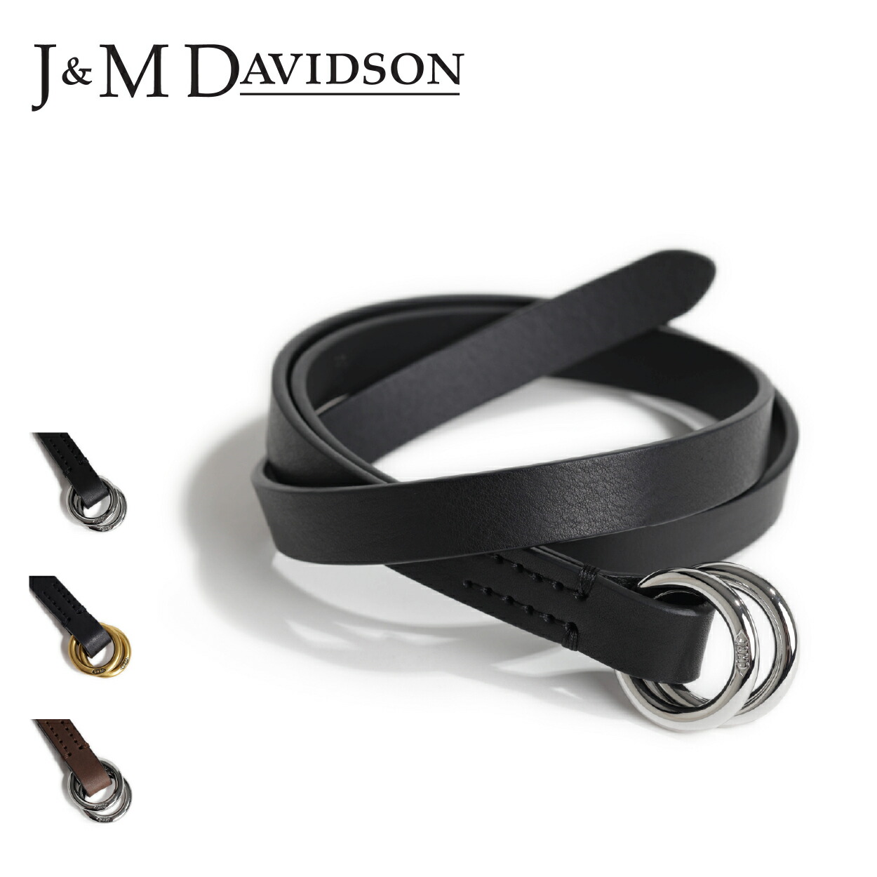 J&M DAVIDSON ジェイアンドエムデヴィッドソン ベルト メンズ レザー ダブルリング RING BELT 20mm BORG-OXX AN20-P261 シルバー ゴールド バックル BLACK/SILVER ブラック T.MORO/SILVER ダークブラウン BLACK/GOLD ブラック
