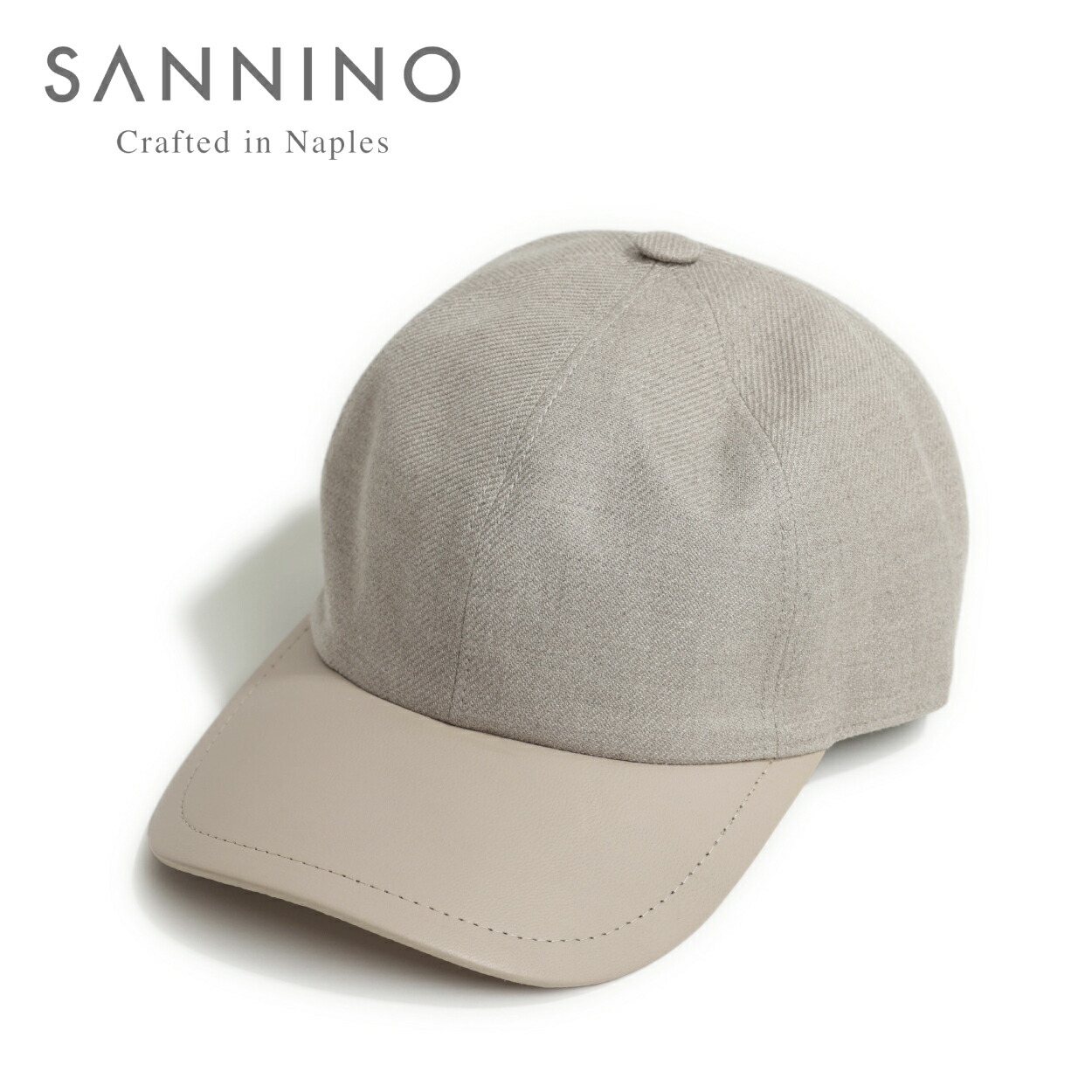 SANNINO サンニーノ キャップ メンズ 6パネル ベースボール コンビ ロロピアーナ Loro Piana RAIN SYSTEM コットン カシミヤ シルク シープレザー 調整可 バックル CAP2 SA-07-261-030 BE ベージュ