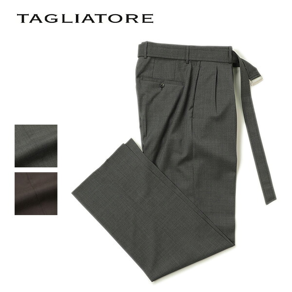 タリアトーレ パンツ スラックス メンズ ベルテッド ツープリーツ ワイド ウール 無地 P-NEVIL 24 TGT 150153U S3057 グレー M3056 ダークブラウン｜菅原靴店 （Sugawara Ltd）