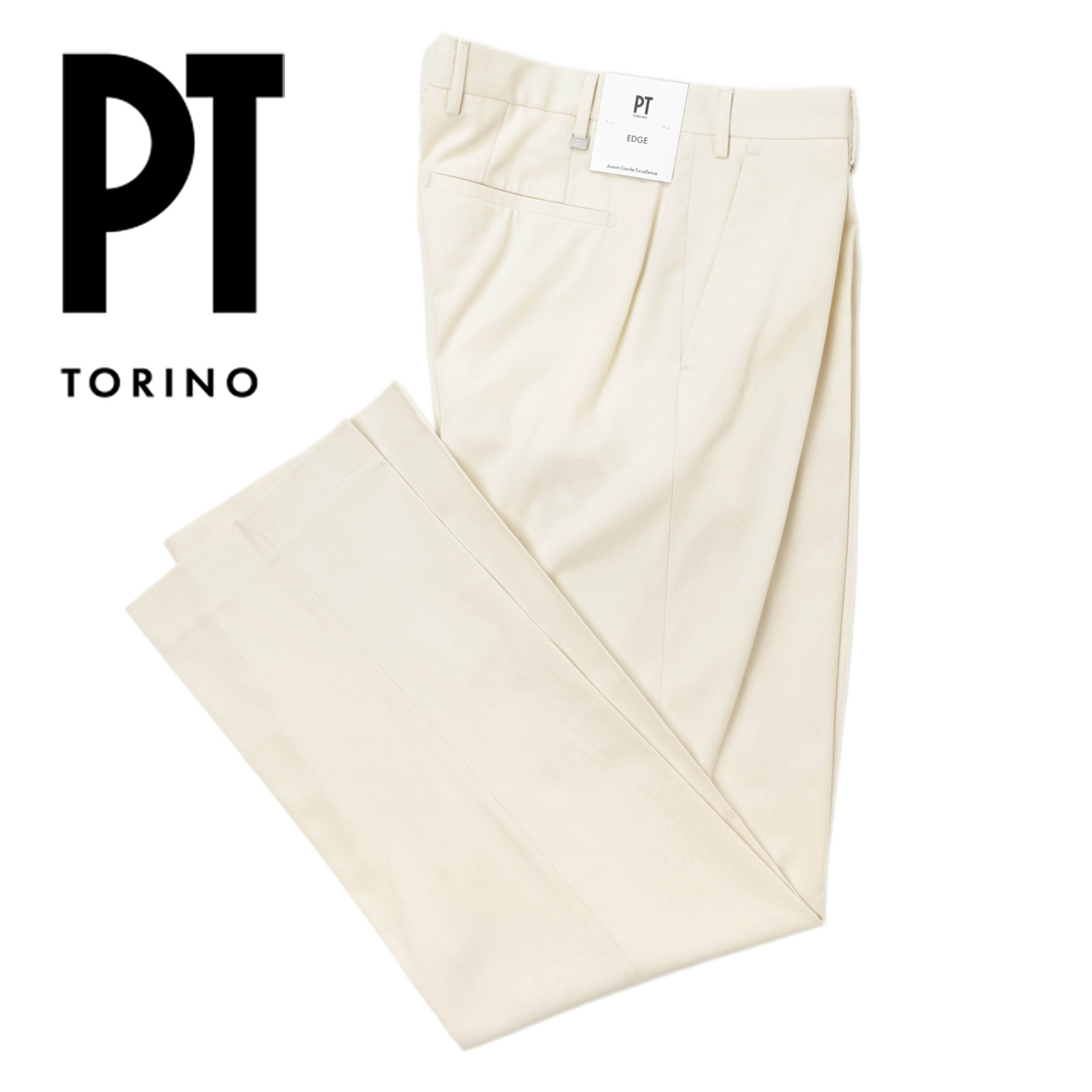 PT TORINO パンツ スラックス EDGE エッジ DICIANNOVE ディチャノーヴェ コットン デラックスコットン ワンプリーツ ワイド ストレート SD82 0020 アイボリー｜菅原靴店 （Sugawara Ltd）