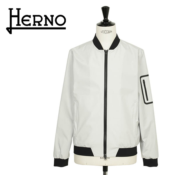 【国内正規品】HERNO ヘルノ ブルゾン MA-1 ポリエステル 撥水 WINDSTOPPER ダブルジップ ショート丈 GI000457U 1250 アイスグレー｜菅原靴店 （Sugawara Ltd）