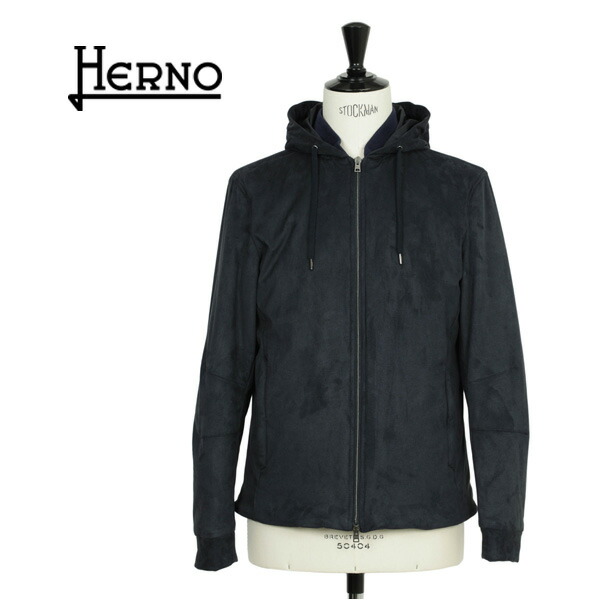 【国内正規品】HERNO Resort ヘルノ リゾート ブルゾン フーデッド ポリエステル ストレッチ エコスエード ダブルジップ ショート丈 GI00083UR 9200 ネイビー｜菅原靴店 （Sugawara Ltd）