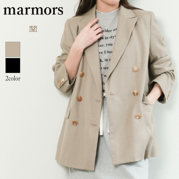 marmors マルモア レディース ジャケット テーラード ダブル 6B ピークドラペル クラシカル ポリエステル 0226105018 BEIGE ベージュ BLACK ブラック 37,180円