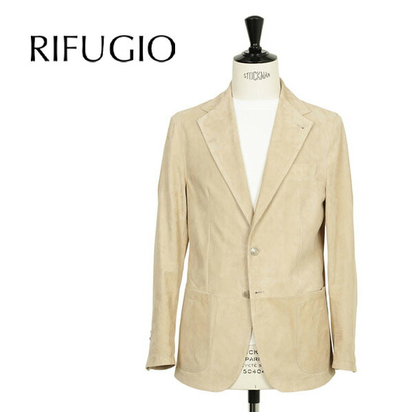RIFUGIO リフージオ ジャケット テーラード 2B シングル スエード シープ 羊革 メタルボタン 25E102HM 045 ベージュ アルフレッドリフージオ|菅原靴店 (Sugawara Ltd)