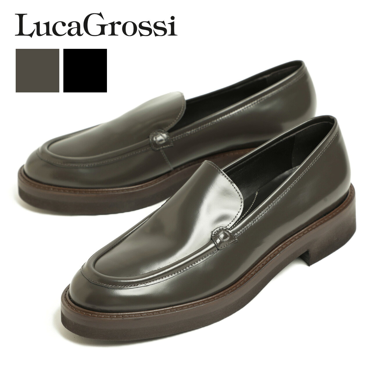 Luca Grossi ルカグロッシ レディース シューズ ローファー スリッポン レザー ガラス EVA Uチップ K464M SANKER SMOKE ダークグレー SANKER NERO ブラック ボリュームソール 28,050円