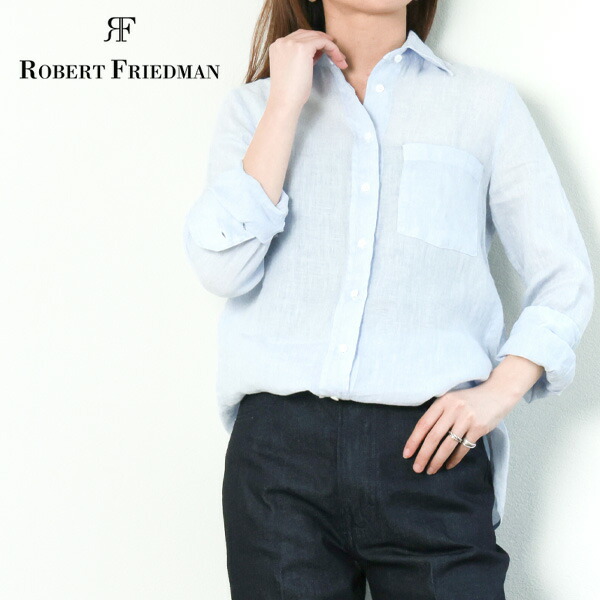 ROBERT FRIEDMAN ロベルトフリッドマン レディース シャツ ブラウス ビッグシルエット レギュラーカラー リネン 無地 長袖 ダブルカフス TITTAL LIGHT BLUE ライトブルー｜菅原靴店 （Sugawara Ltd）