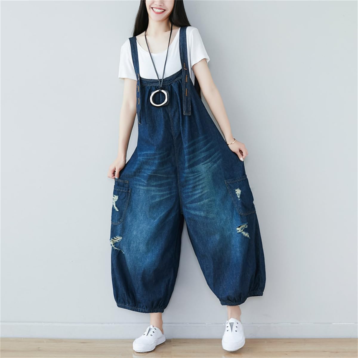 レディース オーバーオール サロペット オールインワン ワイドパンツ ロングパンツ 夏服 ジーンズ デニム 釣り ポケット付き カジュアル ゆったり オーバーサイズ 体型カバー オシャレ 普段着 春夏 秋